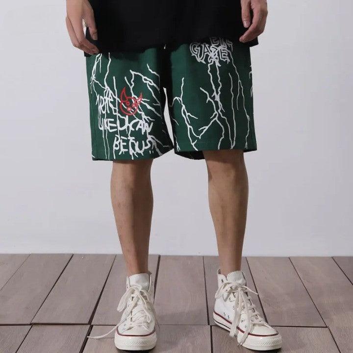 "THUNDER" Graffiti Print Short     - VONVEX