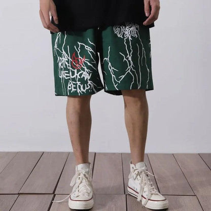 "THUNDER" Graffiti Print Short     - VONVEX