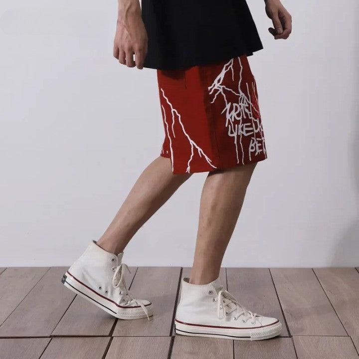 "THUNDER" Graffiti Print Short     - VONVEX