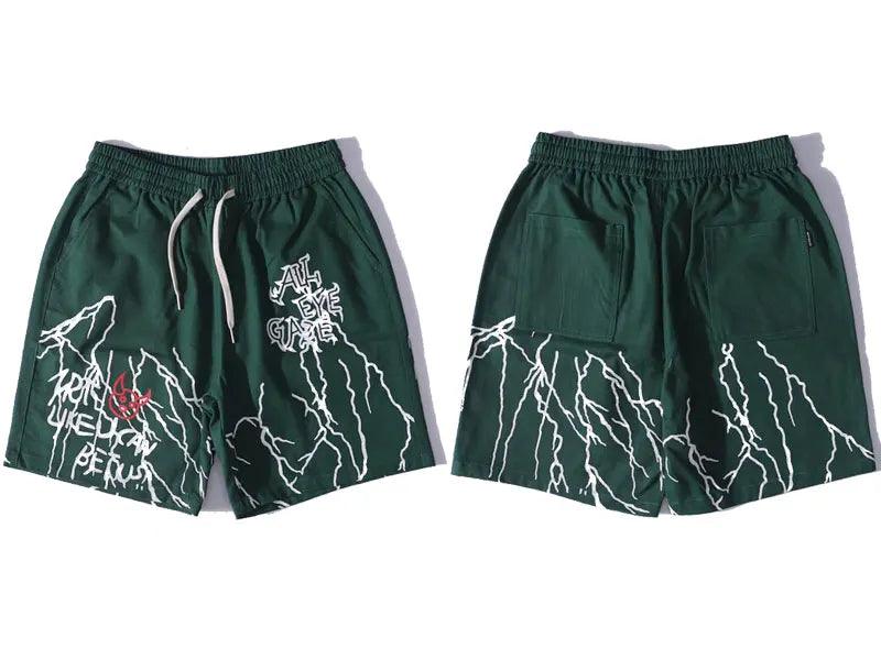 "THUNDER" Graffiti Print Short  Green M  - VONVEX