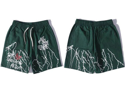 "THUNDER" Graffiti Print Short  Green M  - VONVEX