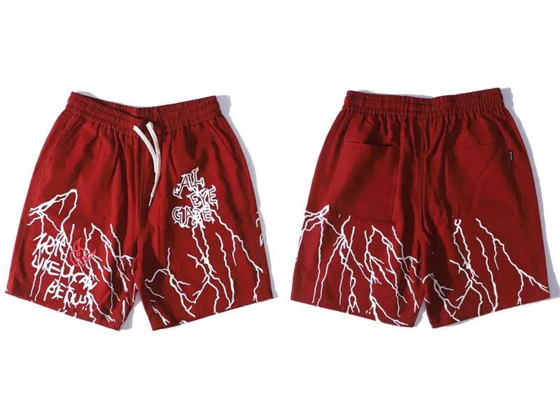 "THUNDER" Graffiti Print Short  Red M  - VONVEX