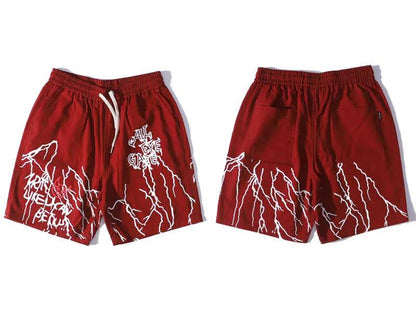 "THUNDER" Graffiti Print Short  Red M  - VONVEX