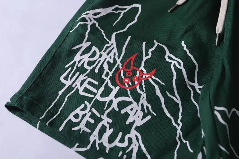 "THUNDER" Graffiti Print Short     - VONVEX
