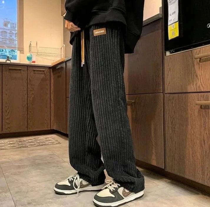 Versatile Velvet Straight-Leg Sweatpants     - VONVEX
