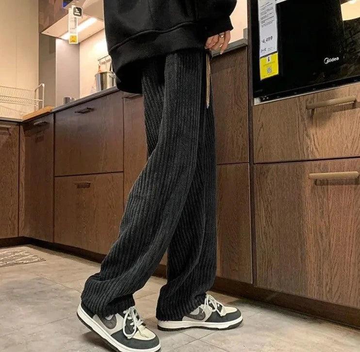 Versatile Velvet Straight-Leg Sweatpants     - VONVEX