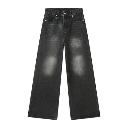 Vintage Wide Leg Denim Jean  Asian Size M Black-grey  - VONVEX