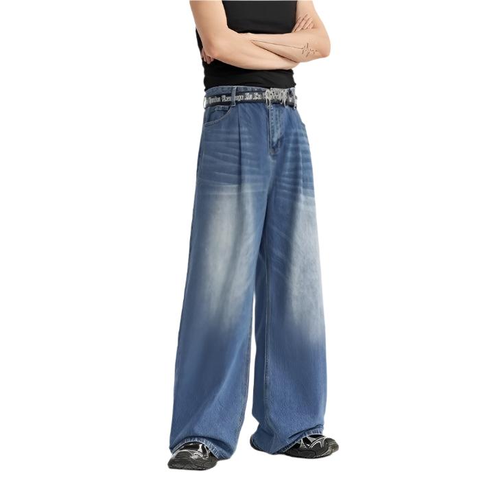 Washed Wide Leg Denim Jean  Blue S  - VONVEX