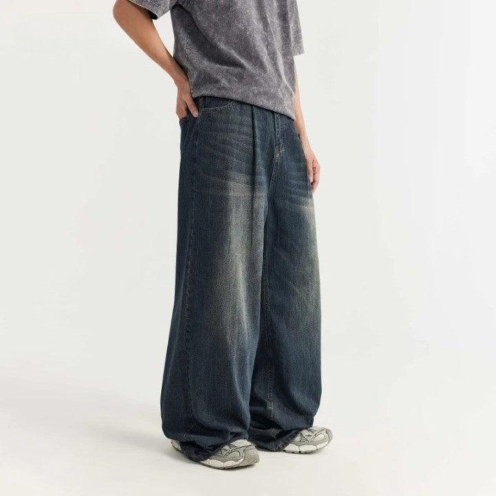 Washed Wide Leg Denim Jean  Dark Blue S  - VONVEX