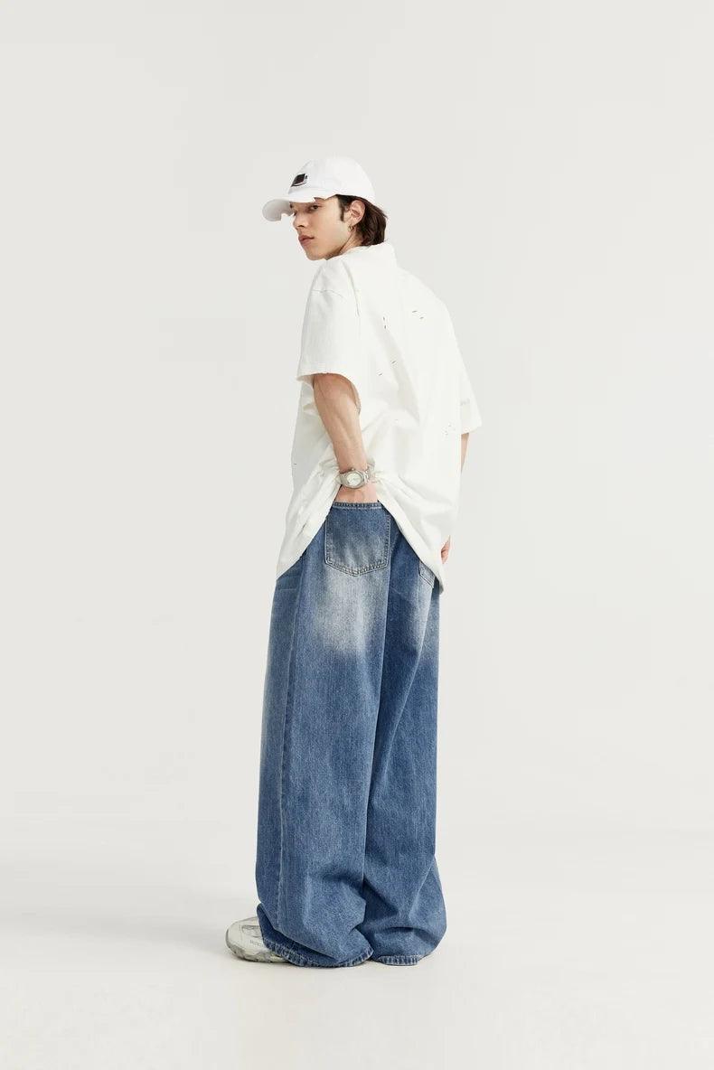 Washed Wide Leg Denim Jean     - VONVEX