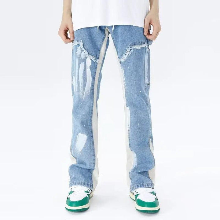 Y2K Baggy Flare Cargo Jean  Washed Blue M  - VONVEX