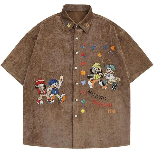 Y2K Embroidery Cartoon Printed Shirt     - VONVEX