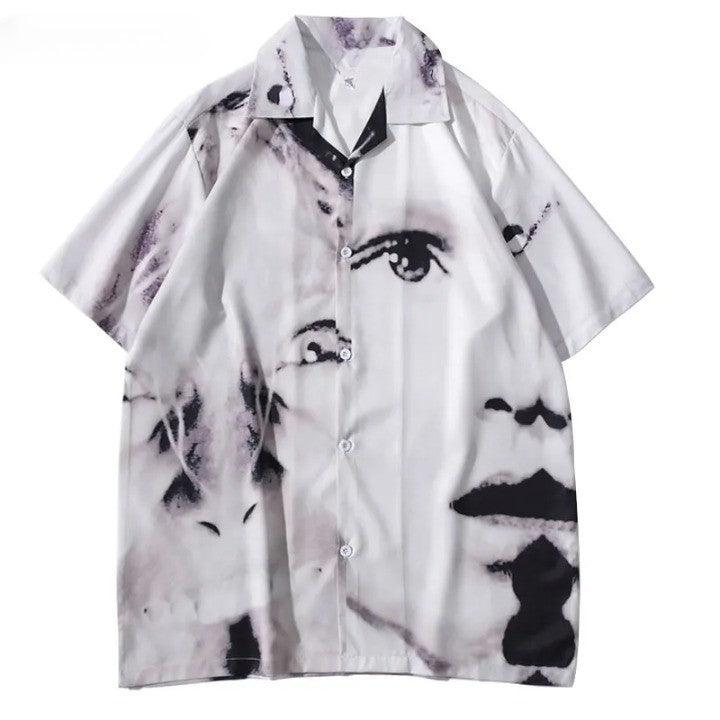 Y2K Eye Graphic Print Punk Shirt  Light Grey M  - VONVEX