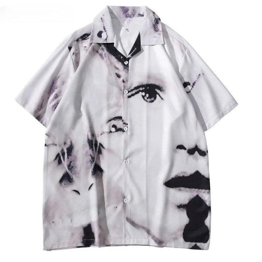 Y2K Eye Graphic Print Punk Shirt  Light Grey M  - VONVEX