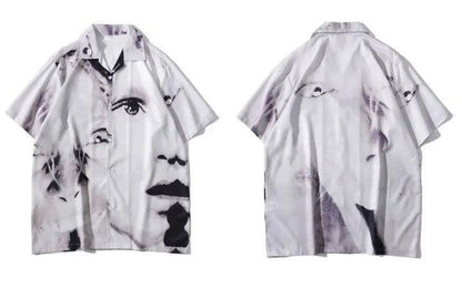 Y2K Eye Graphic Print Punk Shirt     - VONVEX