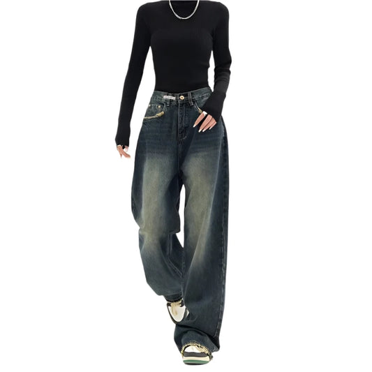 Vintage High Waist Women's Jeans  Deep Blue S  - VONVEX