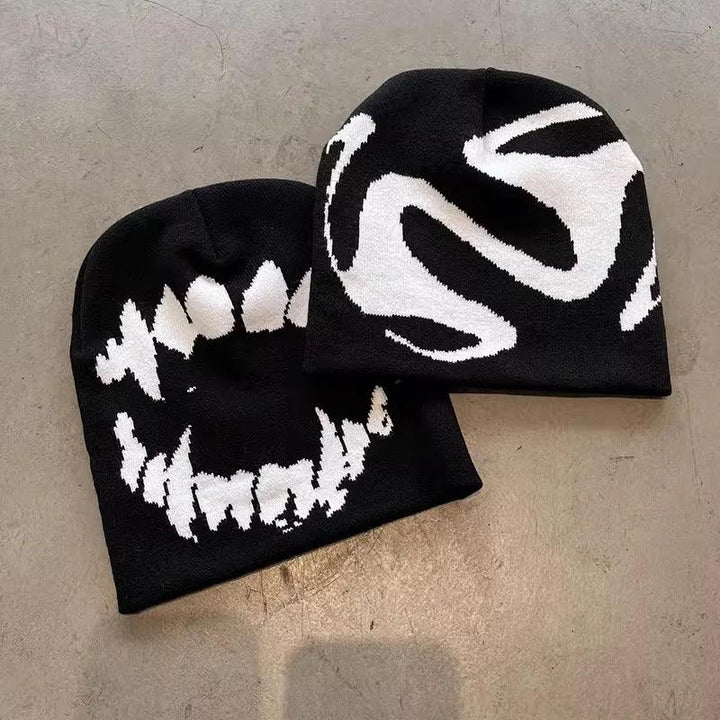 Y2K Knitting Beanies Goth Tooth Cap     - VONVEX