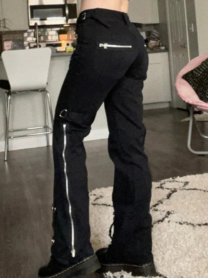 Y2K Noir Patch Electro Jeans     - VONVEX