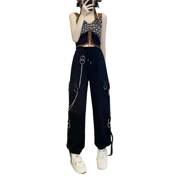 Y2k Pocket Chain Patchwork Pant     - VONVEX