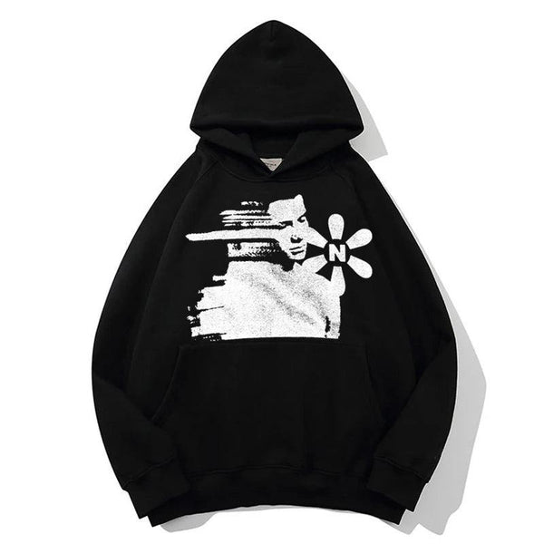 Y2K Shadow Printed Oversized Hoodie  black S  - VONVEX