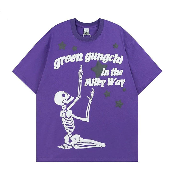 Y2K Skeleton Graphic T-Shirt  Purple S  - VONVEX