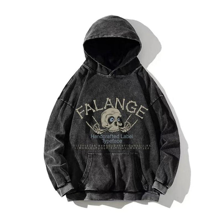 Y2K Skull Letter Print Hoodie  Washed Black M  - VONVEX