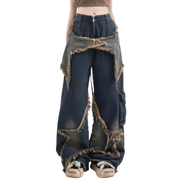 Y2K Star Aesthetic Denim Jeans  S   - VONVEX