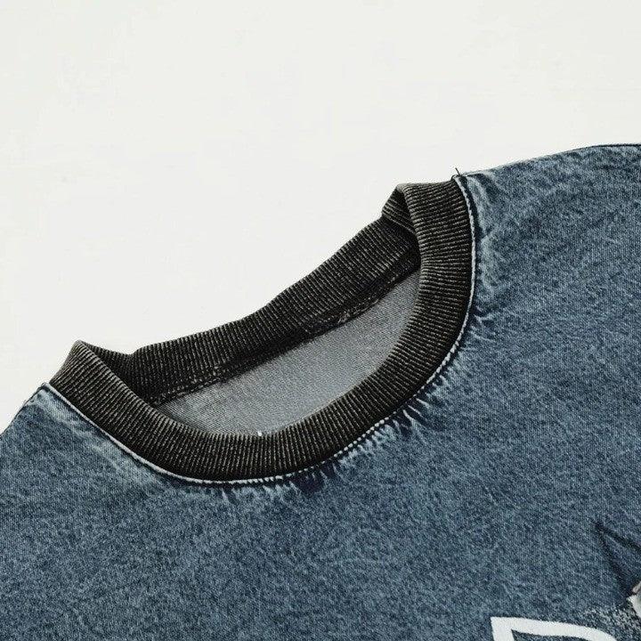 Y2K Star Splicing Letter Printed T-Shirts     - VONVEX