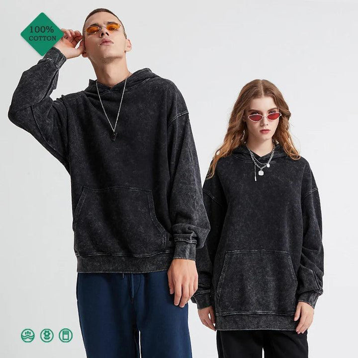 Y2K Vintage Black Wash Hoodie     - VONVEX