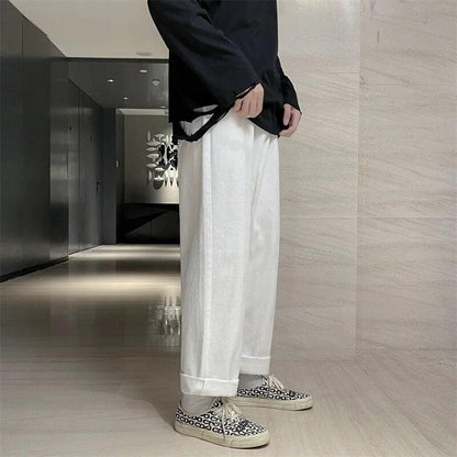 Casual Loose Wide Leg Solid Jeans     - VONVEX