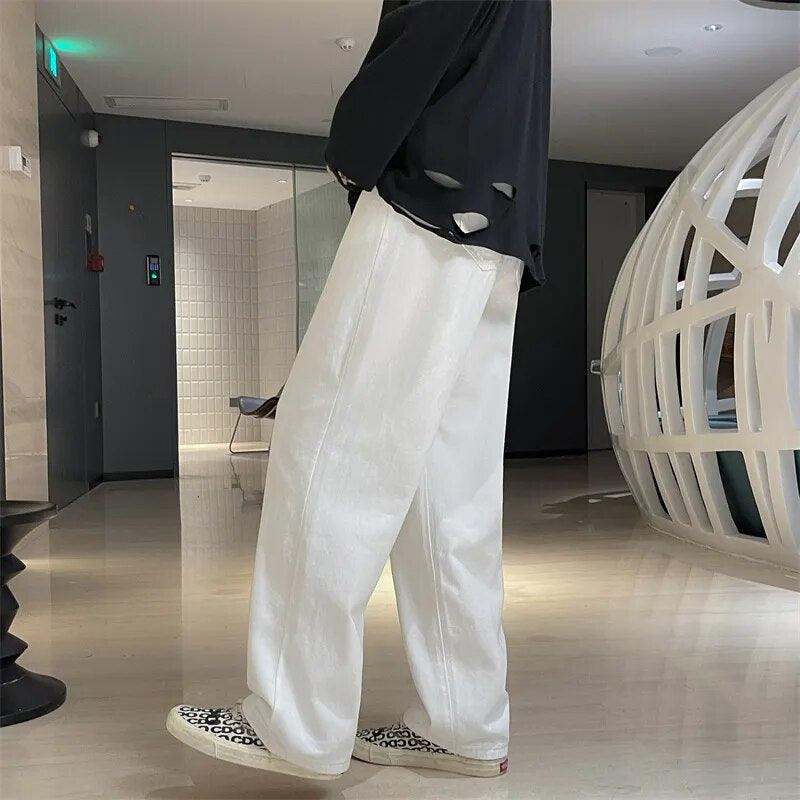 Casual Loose Wide Leg Solid Jeans  white M  - VONVEX