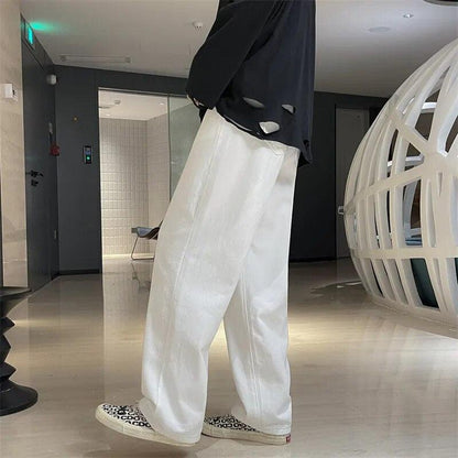 Casual Loose Wide Leg Solid Jeans  white M  - VONVEX