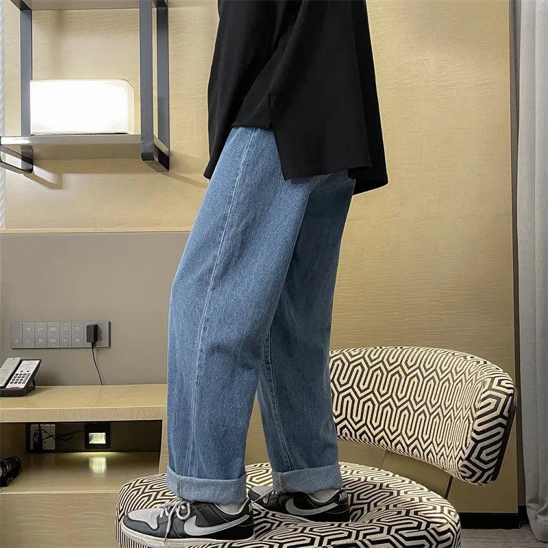 Casual Loose Wide Leg Solid Jeans  dark blue M  - VONVEX