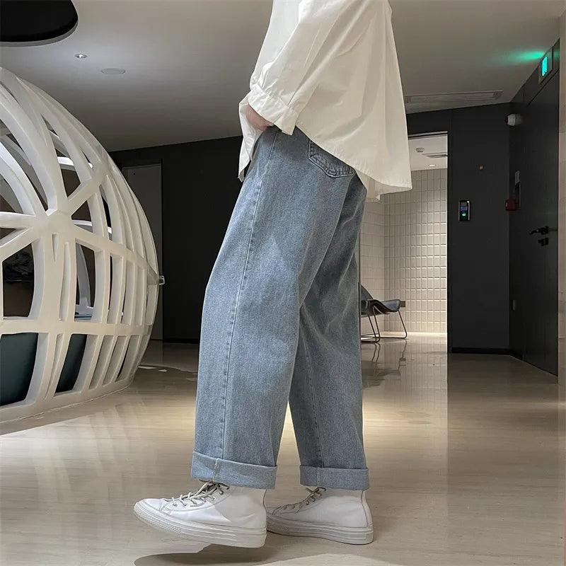 Casual Loose Wide Leg Solid Jeans  light blue M  - VONVEX