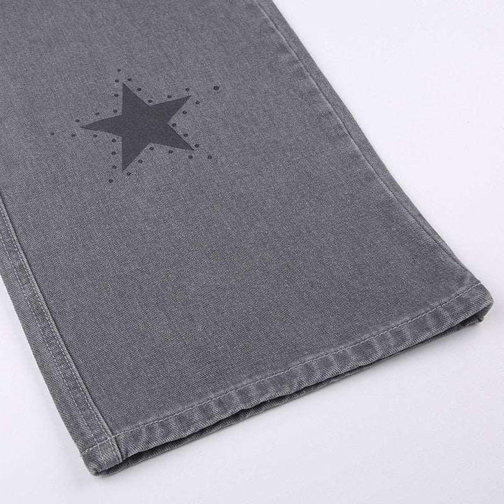 Y2K Gray Star Grunge Baggy Denim Pants     - VONVEX