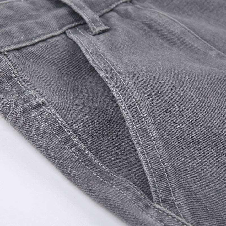 Y2K Gray Star Grunge Baggy Denim Pants     - VONVEX
