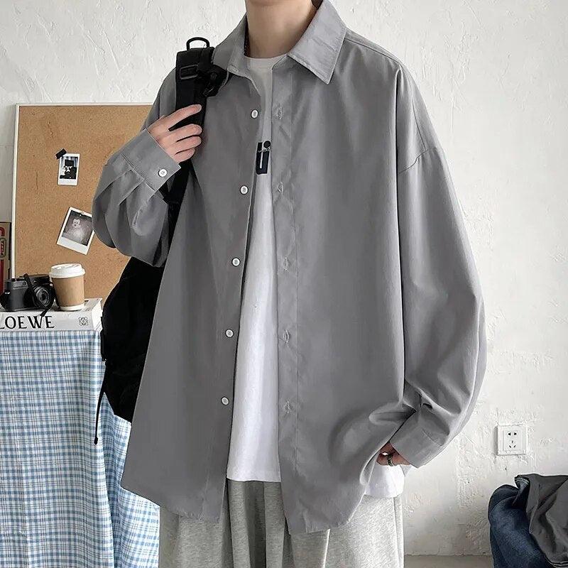 Harajuku Long Sleeve Shirt  Grey M  - VONVEX