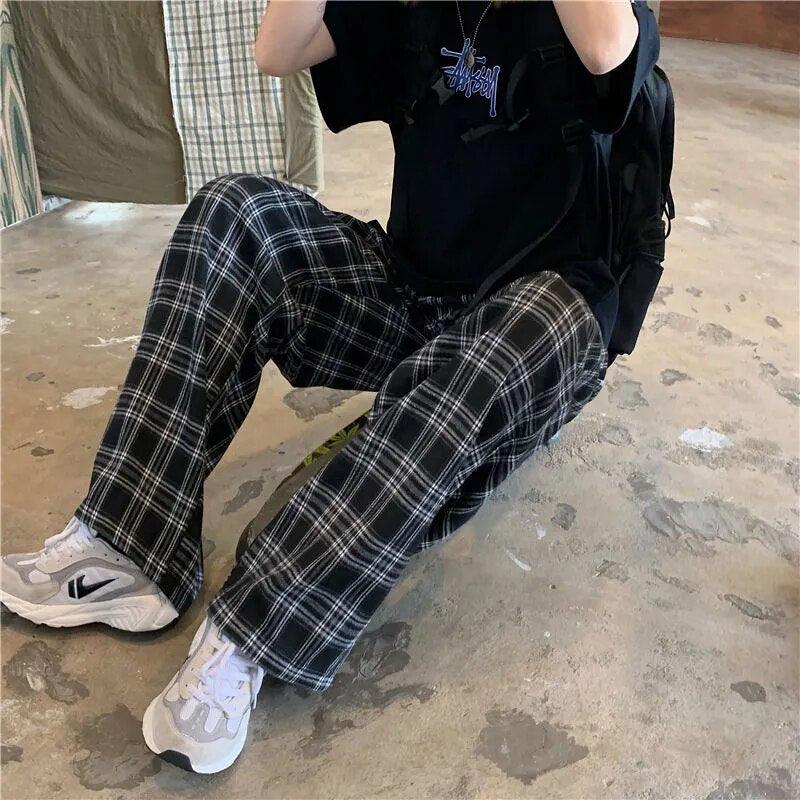 Plaid Casual Trousers Pants     - VONVEX