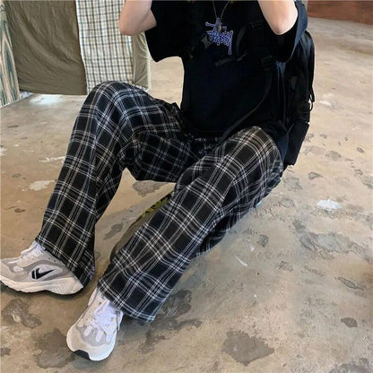 Plaid Casual Trousers Pants     - VONVEX