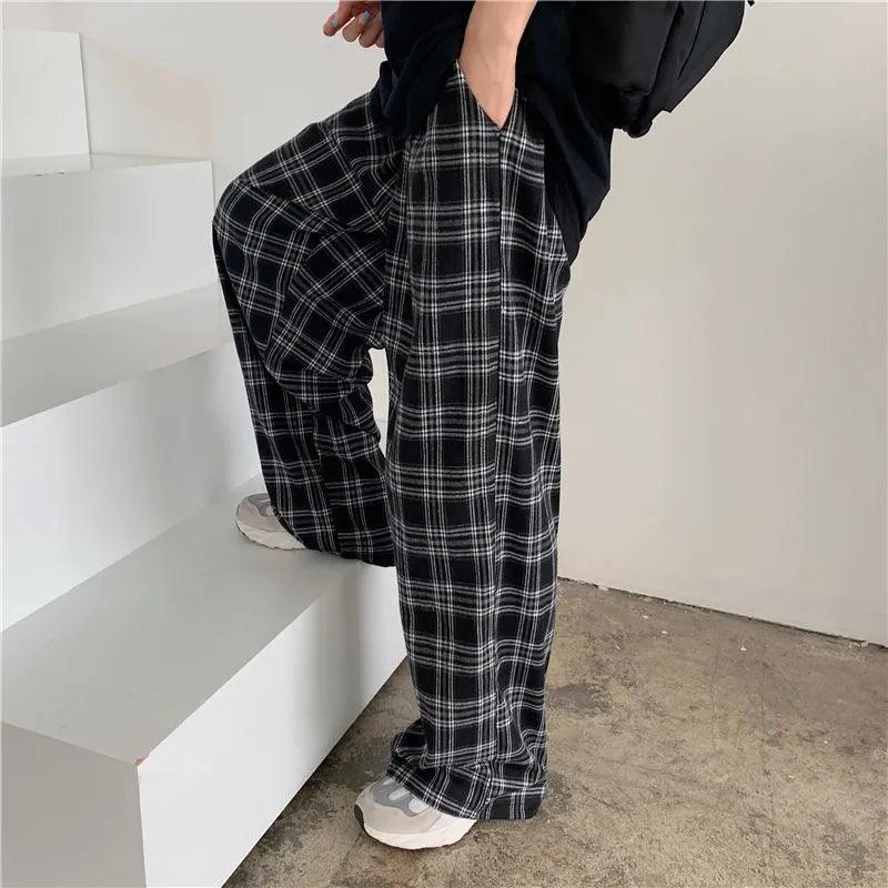 Plaid Casual Trousers Pants     - VONVEX