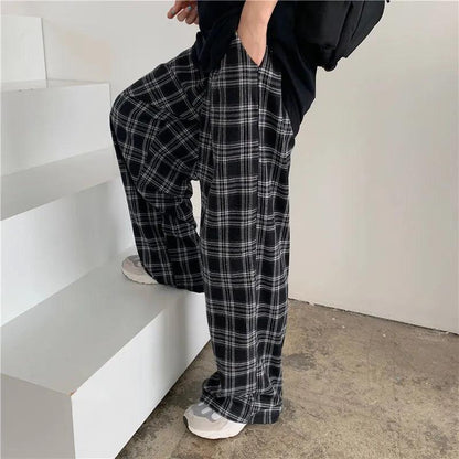Plaid Casual Trousers Pants     - VONVEX