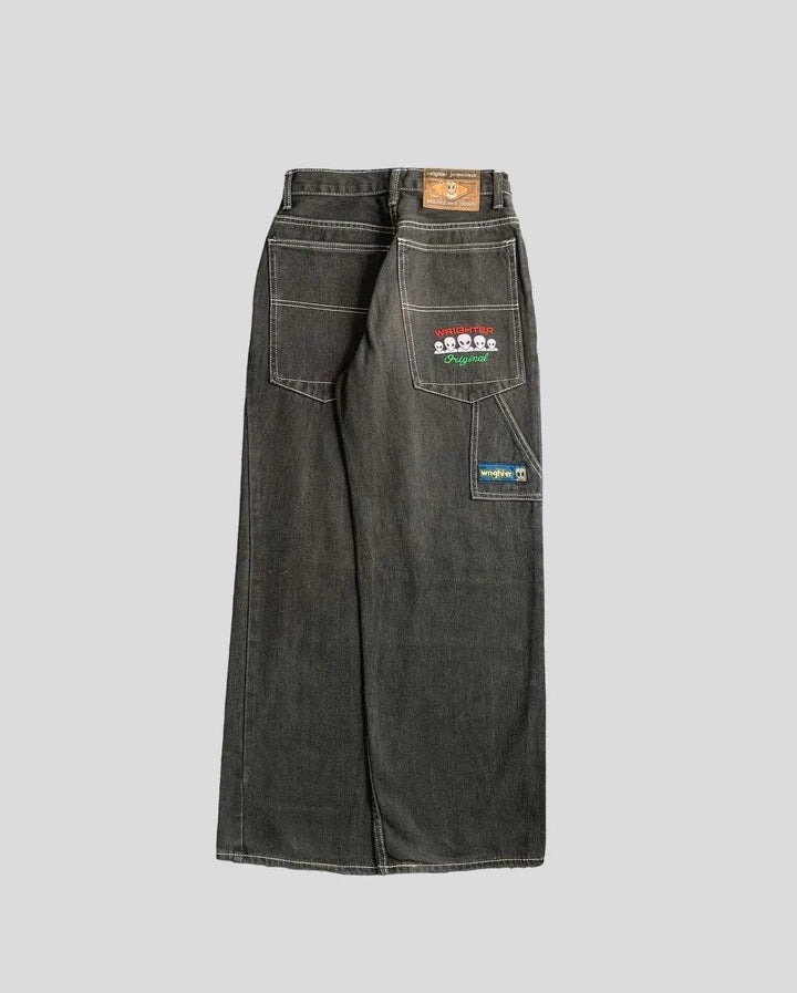 Retro Alien Embroidery Baggy Jeans     - VONVEX