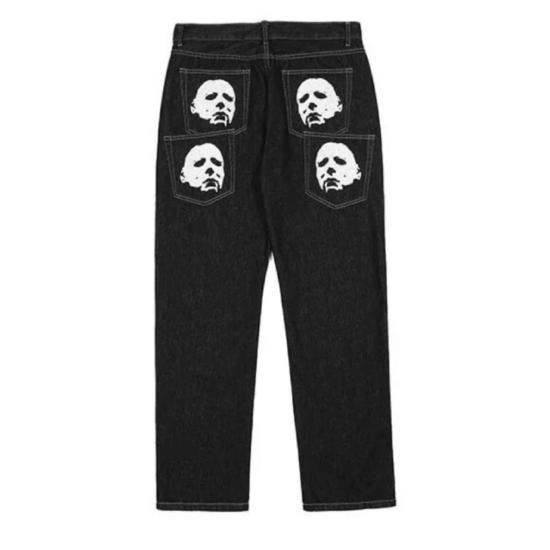 Retro Bat Art Embroidery Jeans     - VONVEX