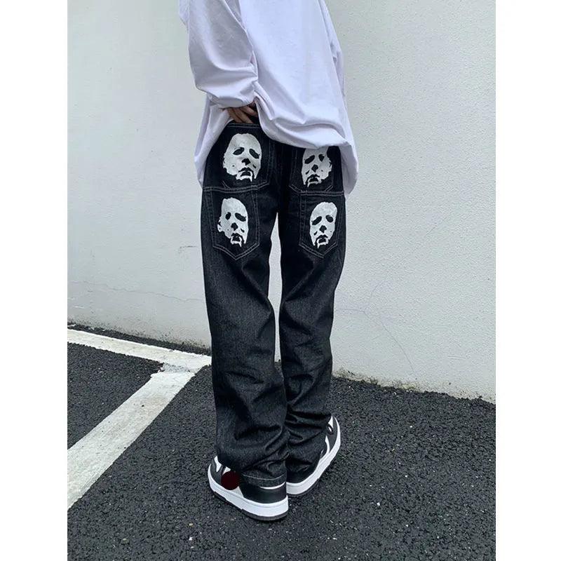 Retro Bat Art Embroidery Jeans     - VONVEX