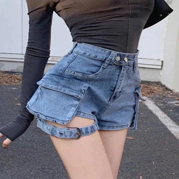 Retro Denim Shorts skirts Blue S  - VONVEX