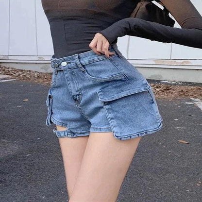 Retro Denim Shorts skirts    - VONVEX