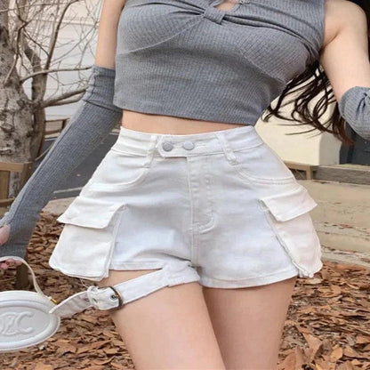 Retro Denim Shorts skirts White S  - VONVEX