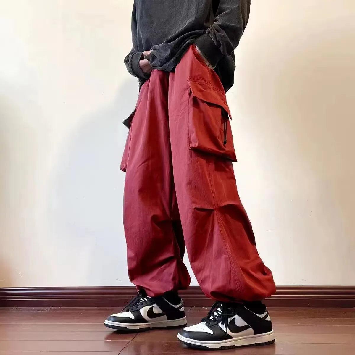 Retro Fashion Cargo Pants  Dark Red S  - VONVEX
