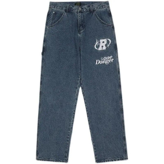 Retro Letter embroidery jeans     - VONVEX