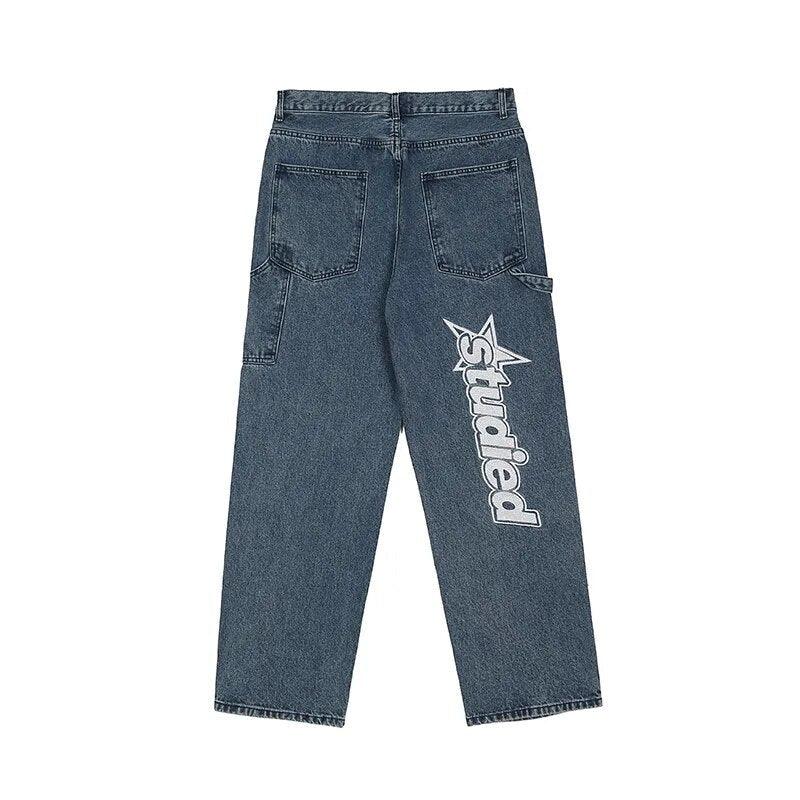 Retro Letter embroidery jeans     - VONVEX